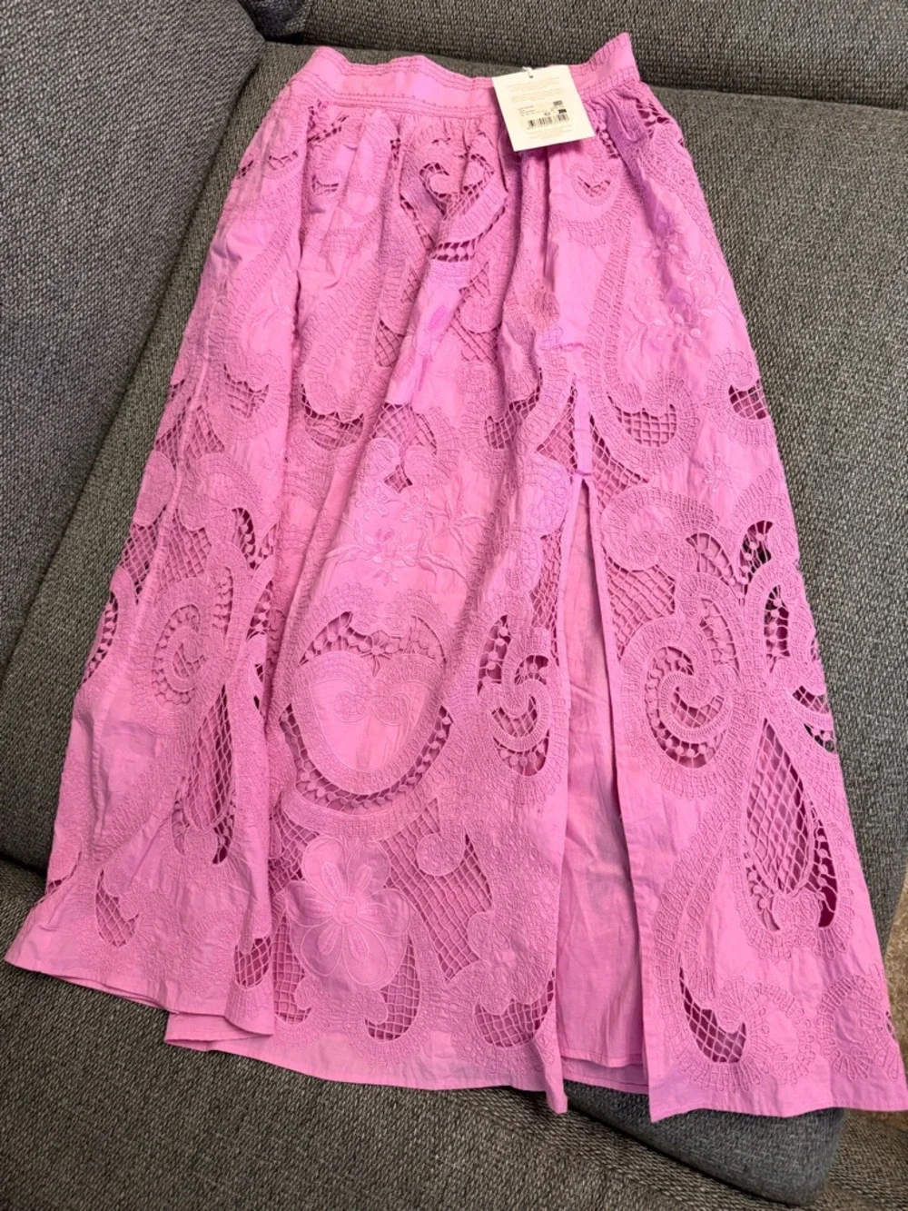 Sezane Pink Lace Midi Skirt with Front Slit - Picture 4 of 9